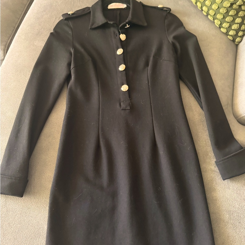 Chic Black Long Sleeve Dress with Button Detail